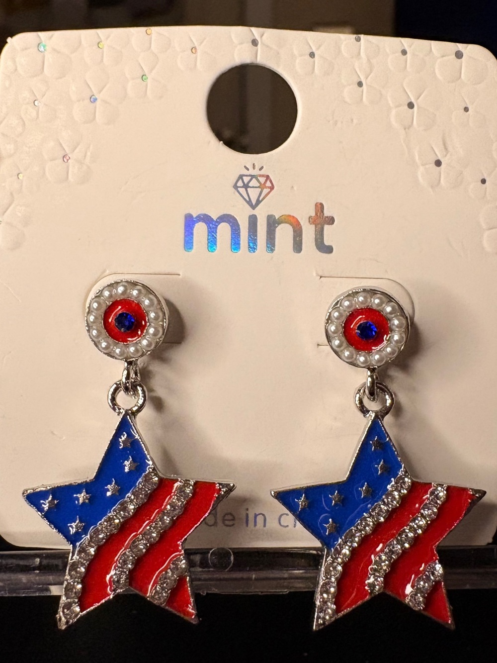 Mint Red & Blue Star Dangle Earrings